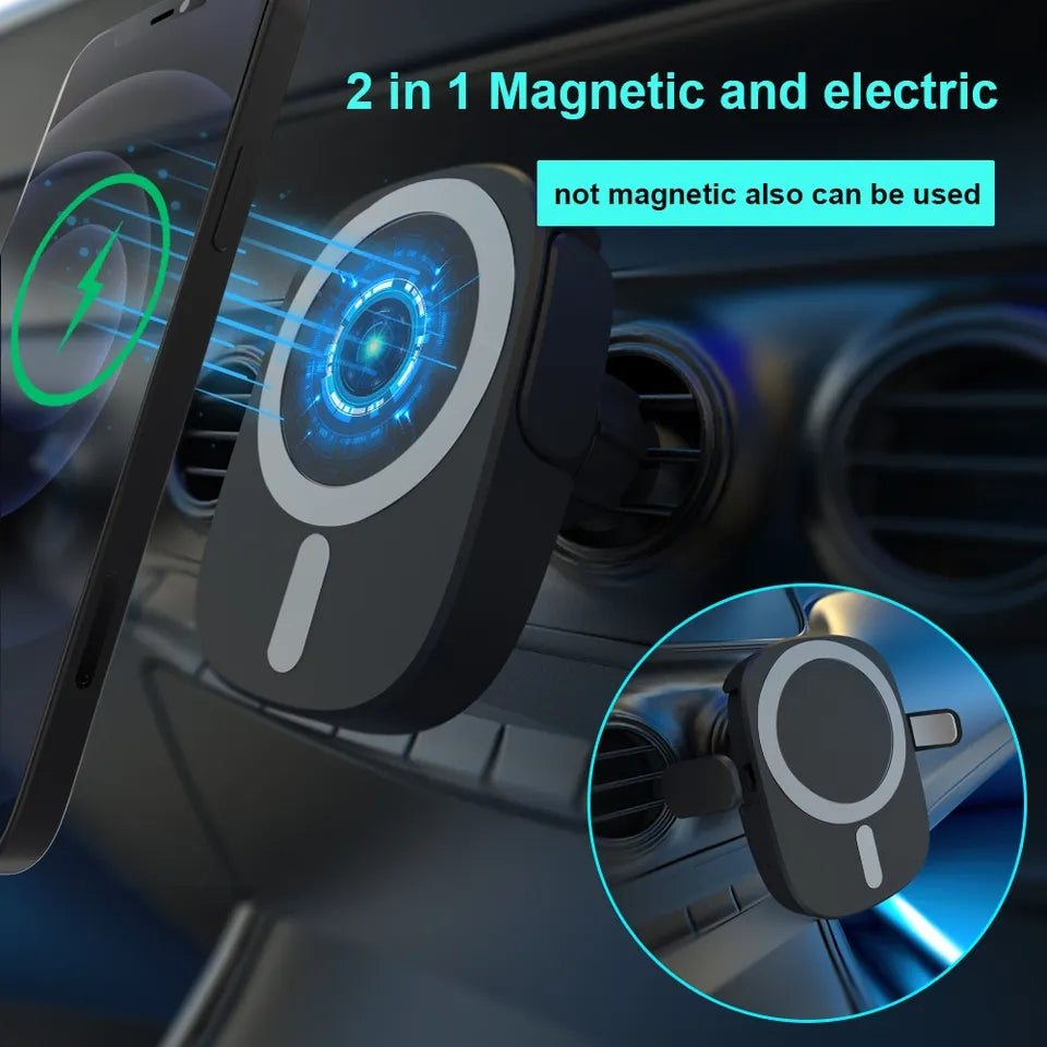 X13 15W Car Magnetic Wireless Charger 360-Degree Rotating Air Vent Cell Phone Mount Charger for iPhone 12-14 Series
