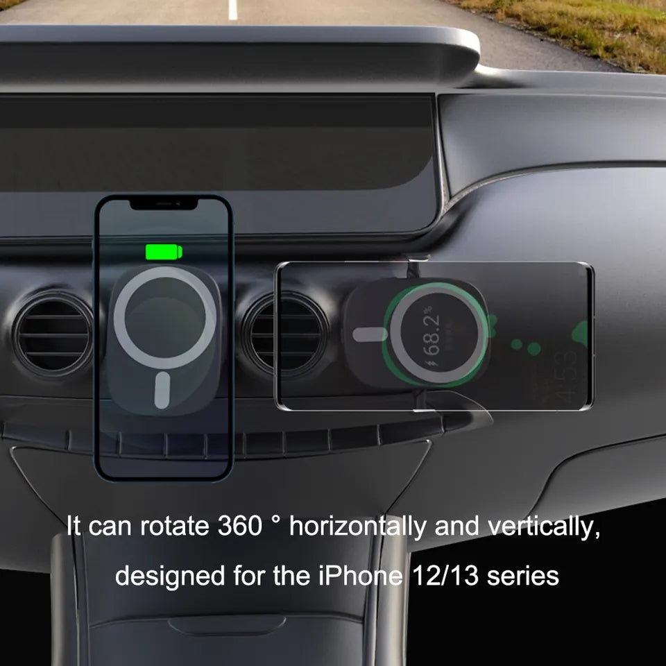 X13 15W Car Magnetic Wireless Charger 360-Degree Rotating Air Vent Cell Phone Mount Charger for iPhone 12-14 Series