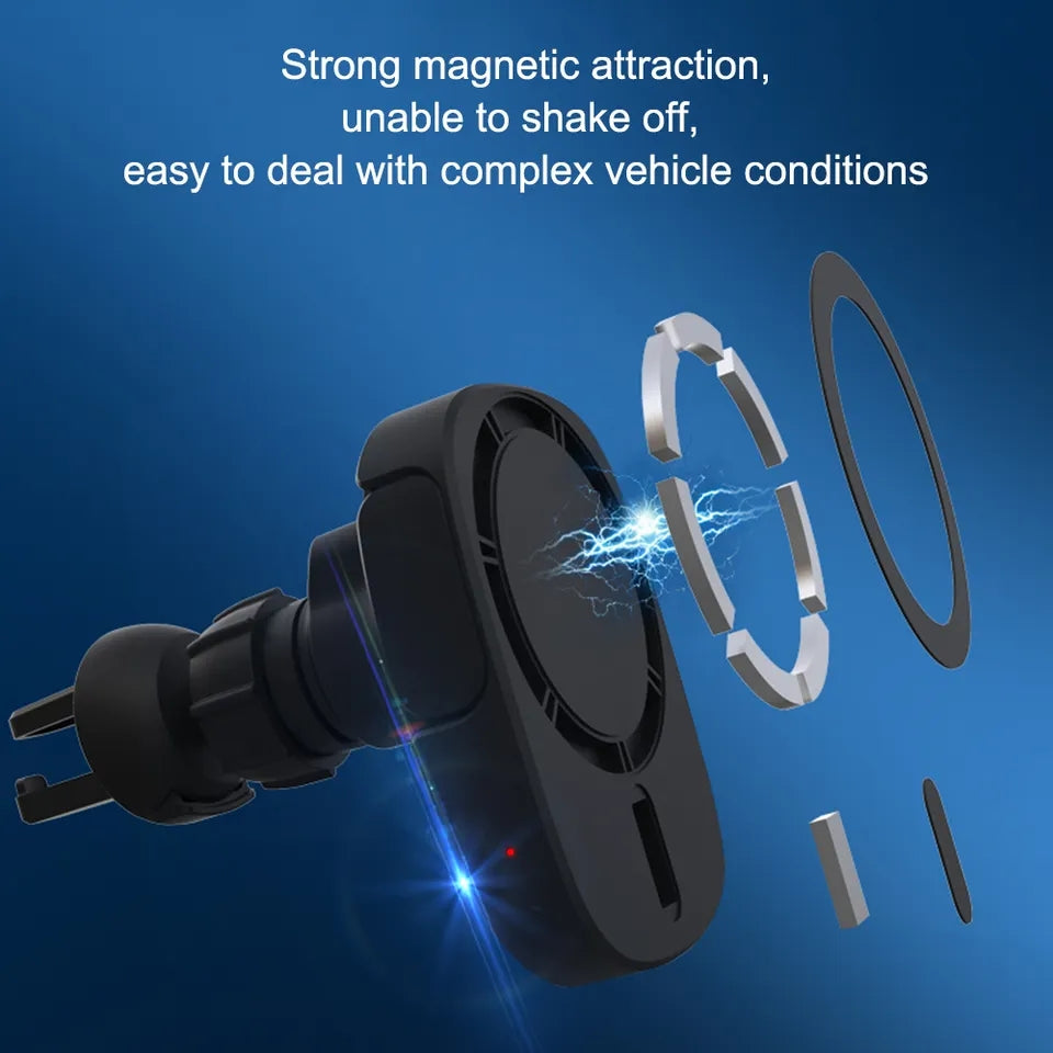 X13 15W Magnetic Car Wireless Charger with Suction Mount 360-Degree Rotating Air Vent Phone Charger Holder