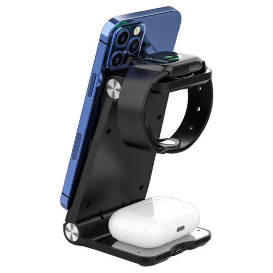 T8 Desktop Folding Wireless Charger 3-in-1 Portable Charging Stand 15W Fast Charging Mobile Phone Wireless Charger