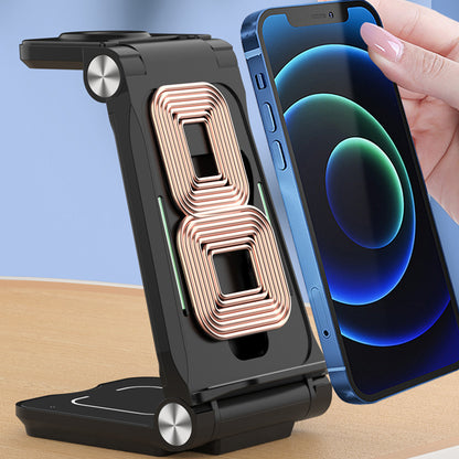 T8 Desktop Folding Wireless Charger 3-in-1 Portable Charging Stand 15W Fast Charging Mobile Phone Wireless Charger