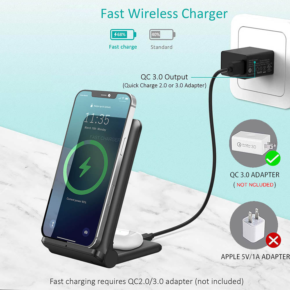 2 in 1 Wireless Charger Folding Bracket Fast Charger Station for Mobile Phone / Earphone