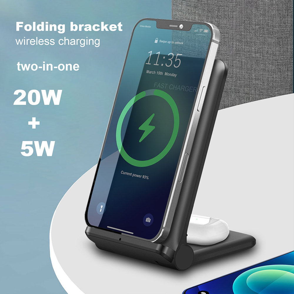 2 in 1 Wireless Charger Folding Bracket Fast Charger Station for Mobile Phone / Earphone