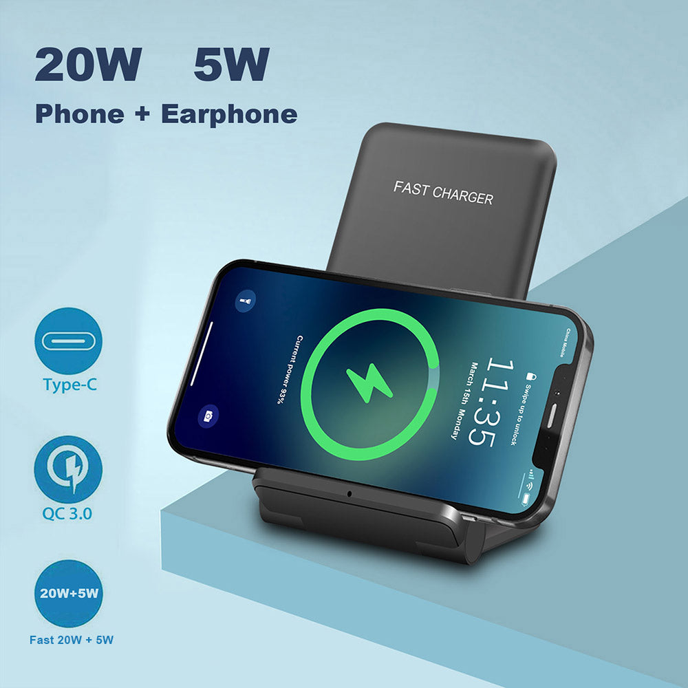2 in 1 Wireless Charger Folding Bracket Fast Charger Station for Mobile Phone / Earphone