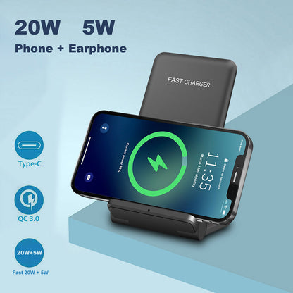 2 in 1 Wireless Charger Folding Bracket Fast Charger Station for Mobile Phone / Earphone