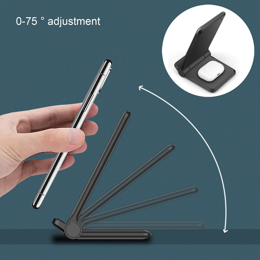 2 in 1 Wireless Charger Folding Bracket Fast Charger Station for Mobile Phone / Earphone