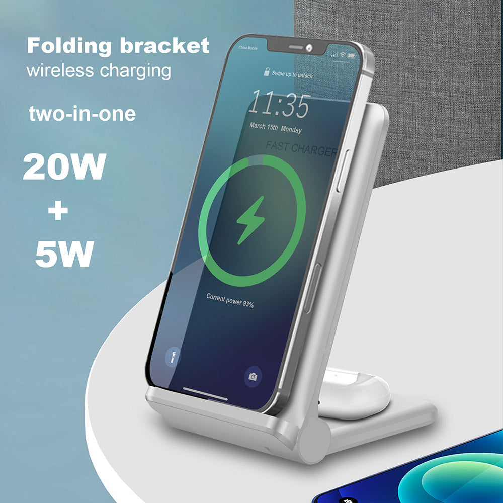 2 in 1 Wireless Charger Folding Bracket Fast Charger Station for Mobile Phone / Earphone