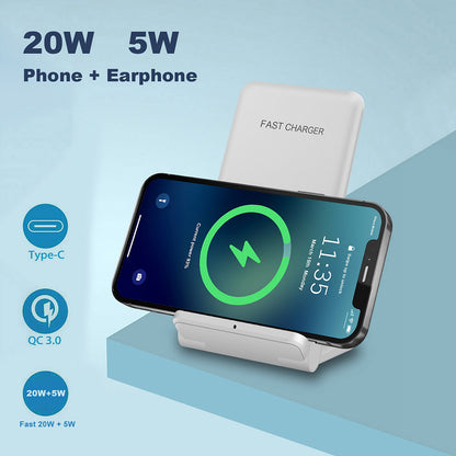 2 in 1 Wireless Charger Folding Bracket Fast Charger Station for Mobile Phone / Earphone