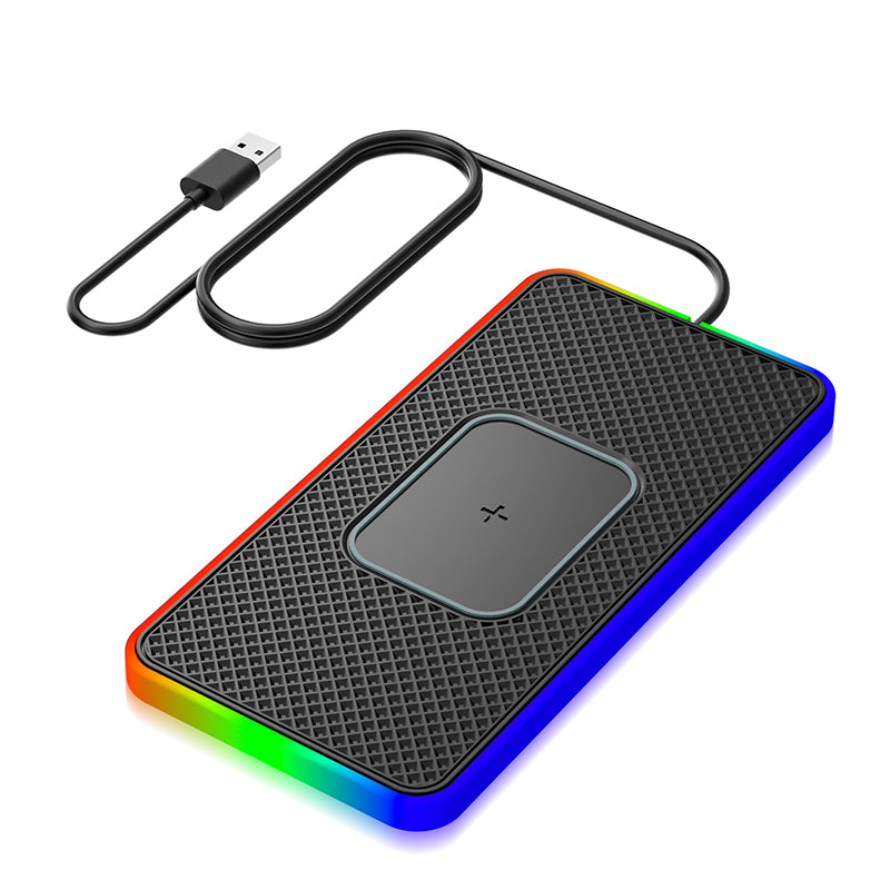 Car 15W Cellphone Wireless Charger Ambient Light Charging Pad Non-Slip Mat with 1m USB Cable