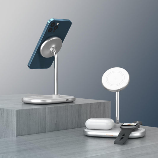 W32 Desktop 3-in-1 Magnetic Wireless Charger for Phone, Watch, Headset 15W Fast Charging Station Stand