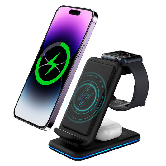 V15 3-in-1 Folding Wireless Charger for Mobile Phone / Headset / Watch 15W Max Charging Station