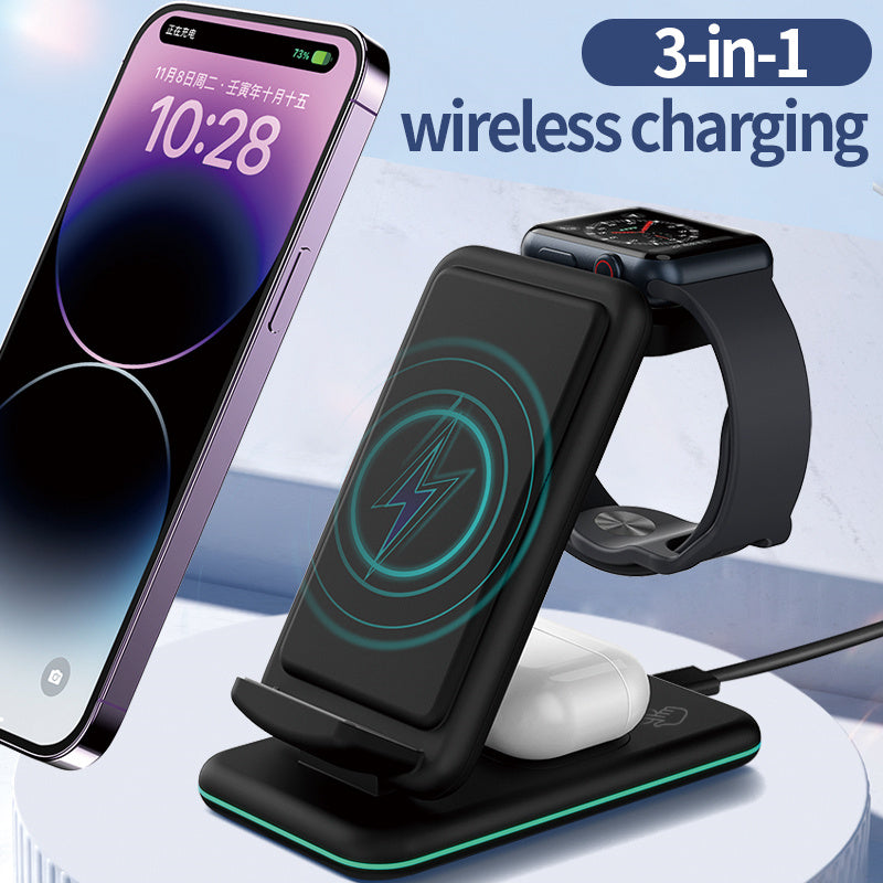 V15 3-in-1 Folding Wireless Charger for Mobile Phone / Headset / Watch 15W Max Charging Station
