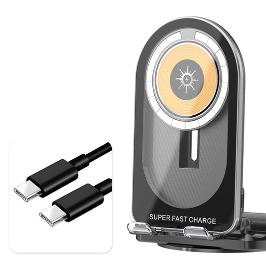 R19 Magnetic Transparent Phone Wireless Charger Desktop Vertical Rotating 15W Fast Charging Stand