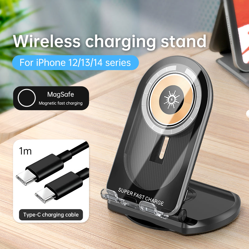 R19 Magnetic Transparent Phone Wireless Charger Desktop Vertical Rotating 15W Fast Charging Stand