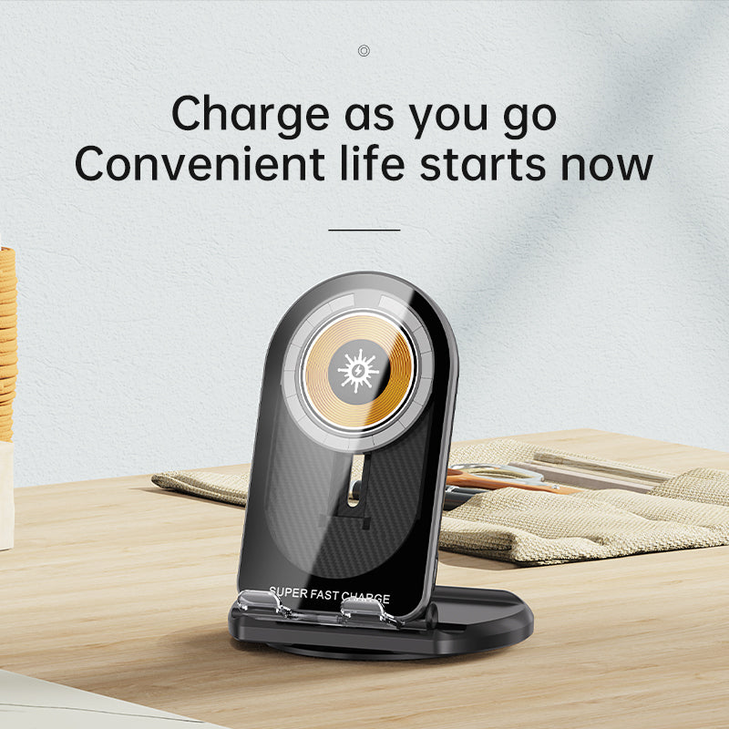 R19 Magnetic Transparent Phone Wireless Charger Desktop Vertical Rotating 15W Fast Charging Stand