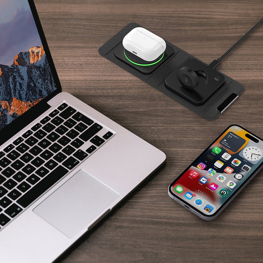 F27 15W 2-in-1 Mobile Phone Magnetic Wireless Charger Slim Portable Folding Charging Station for Earbuds, Watch