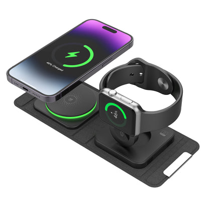 F27 15W 2-in-1 Mobile Phone Magnetic Wireless Charger Slim Portable Folding Charging Station for Earbuds, Watch