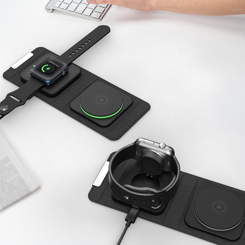 F27 15W 2-in-1 Mobile Phone Magnetic Wireless Charger Slim Portable Folding Charging Station for Earbuds, Watch