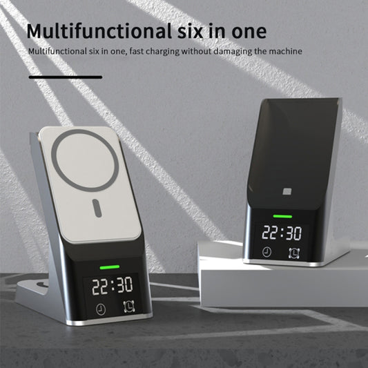 H26 Magnetic Wireless Charger 6-in-1 Wireless Charging Station ABS+PC 15W Fast Charger Stand with Clock