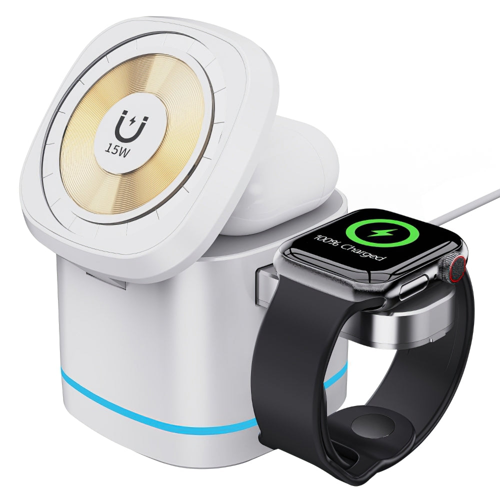 H32 15W 3-in-1 Magnetic Wireless Charger for Headset, Smart Watch Multi-Function Cell Phone Charging Stand