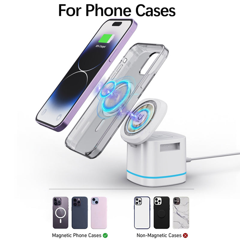 H32 15W 3-in-1 Magnetic Wireless Charger for Headset, Smart Watch Multi-Function Cell Phone Charging Stand