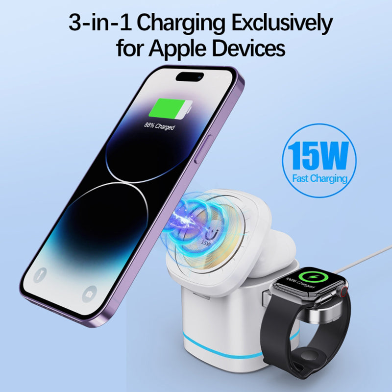 H32 15W 3-in-1 Magnetic Wireless Charger for Headset, Smart Watch Multi-Function Cell Phone Charging Stand