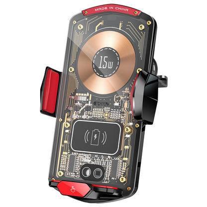 A6 15W Intelligent Magnetic Wireless Charger Phone Mount Automatic Clamping Car Phone Holder with RGB Dazzling Lights