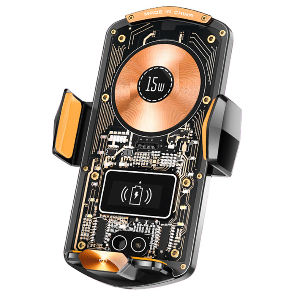 A6 15W Intelligent Magnetic Wireless Charger Phone Mount Automatic Clamping Car Phone Holder with RGB Dazzling Lights