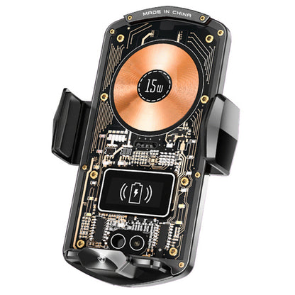 A6 15W Intelligent Magnetic Wireless Charger Phone Mount Automatic Clamping Car Phone Holder with RGB Dazzling Lights