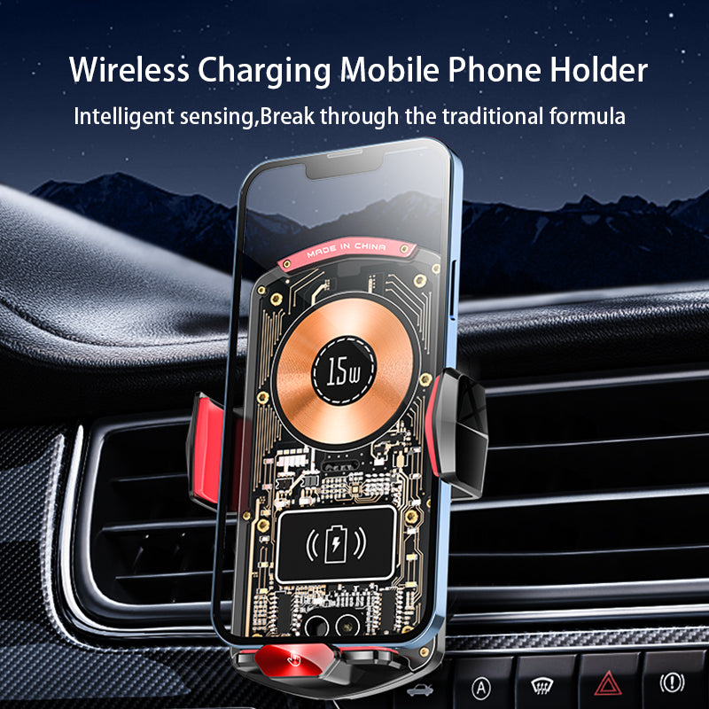 A6 15W Intelligent Magnetic Wireless Charger Phone Mount Automatic Clamping Car Phone Holder with RGB Dazzling Lights