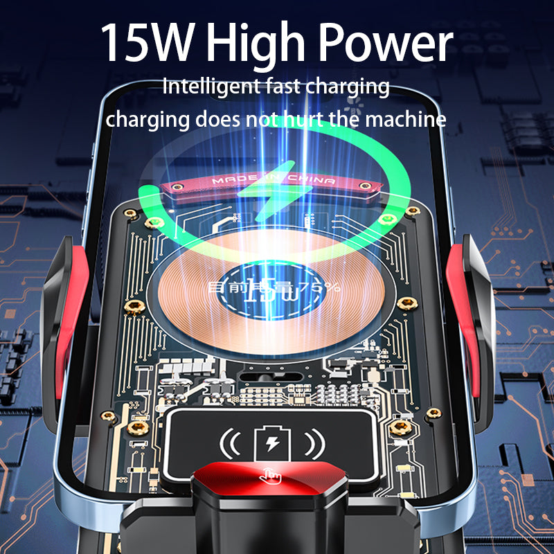 A6 15W Intelligent Magnetic Wireless Charger Phone Mount Automatic Clamping Car Phone Holder with RGB Dazzling Lights