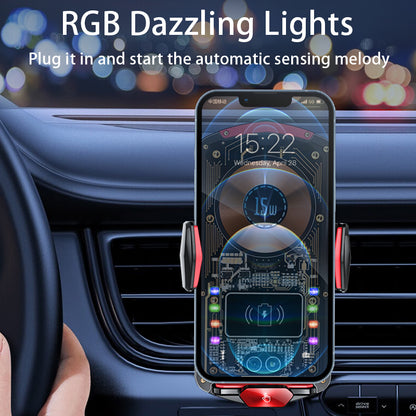 A6 15W Intelligent Magnetic Wireless Charger Phone Mount Automatic Clamping Car Phone Holder with RGB Dazzling Lights