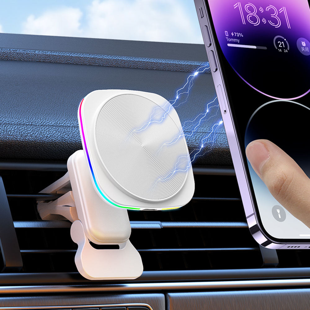 JJT-A92 Car Air Outlet Magnetic Wireless Charger 15W Charging Pad with RGB Light