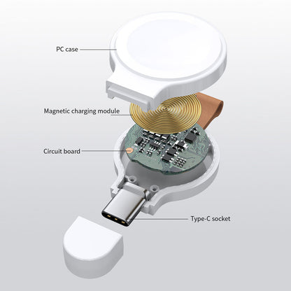 JJT-X52 For Apple Watch Series 1-8 Mini Magnetic Wireless Charging Pad Smartwatch Charger with USB-C Plug