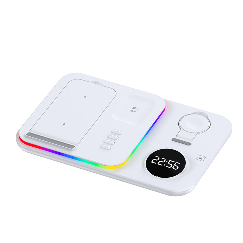 JJT-A82 Folding Cell Phone Wireless Charger RGB Lights Multifunction Headphone Watch Charging Station with Clock