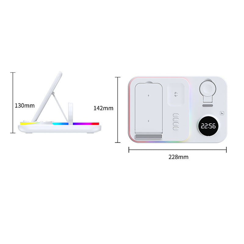 JJT-A82 Folding Cell Phone Wireless Charger RGB Lights Multifunction Headphone Watch Charging Station with Clock