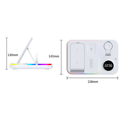 JJT-A82 Folding Cell Phone Wireless Charger RGB Lights Multifunction Headphone Watch Charging Station with Clock