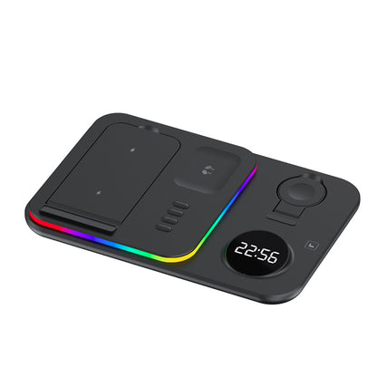 JJT-A82 Folding Cell Phone Wireless Charger RGB Lights Multifunction Headphone Watch Charging Station with Clock