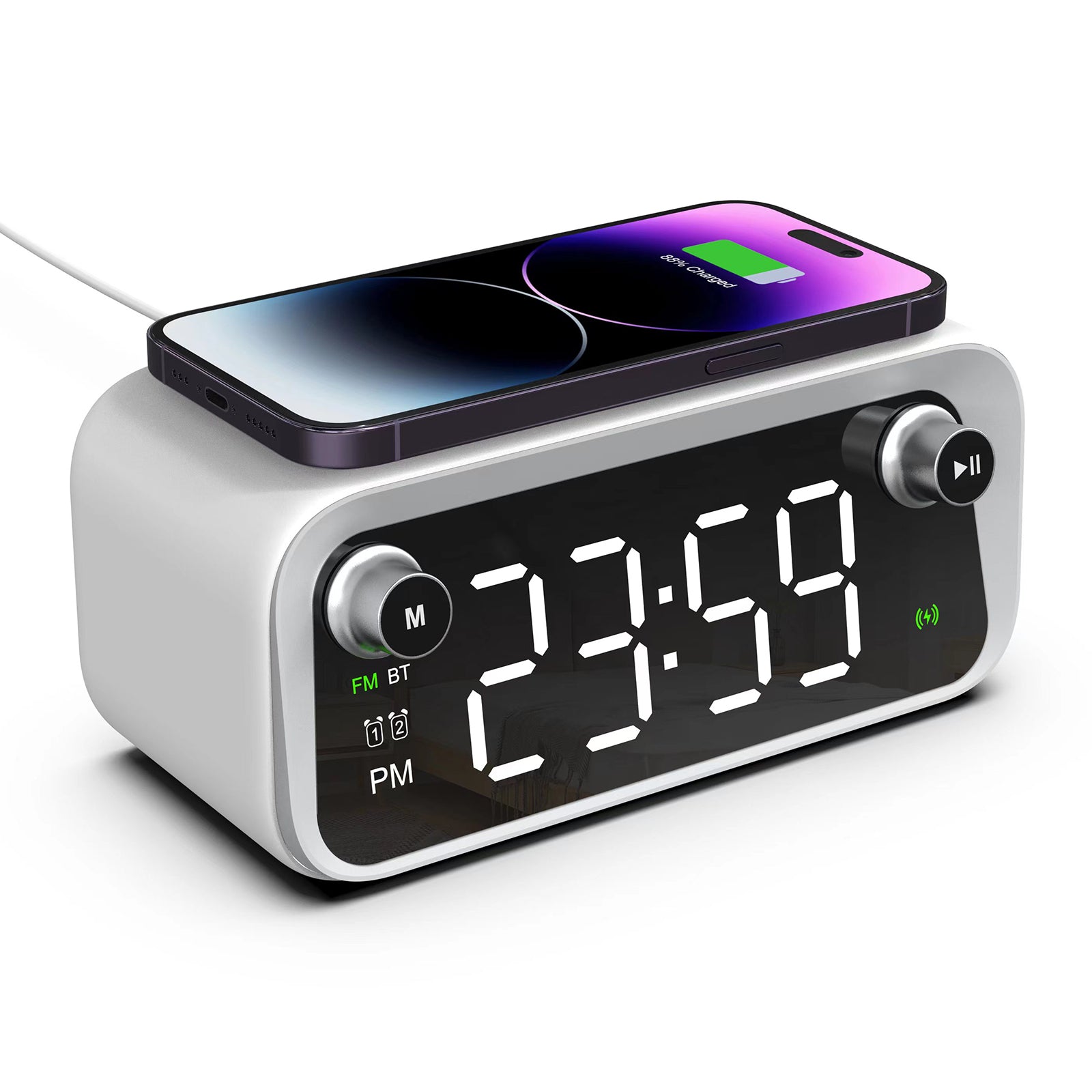W218 Wireless Charger Phone Charger Alarm Clock with Night Light Bluetooth Speaker FM Radio
