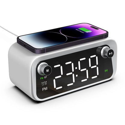 W218 Wireless Charger Phone Charger Alarm Clock with Night Light Bluetooth Speaker FM Radio