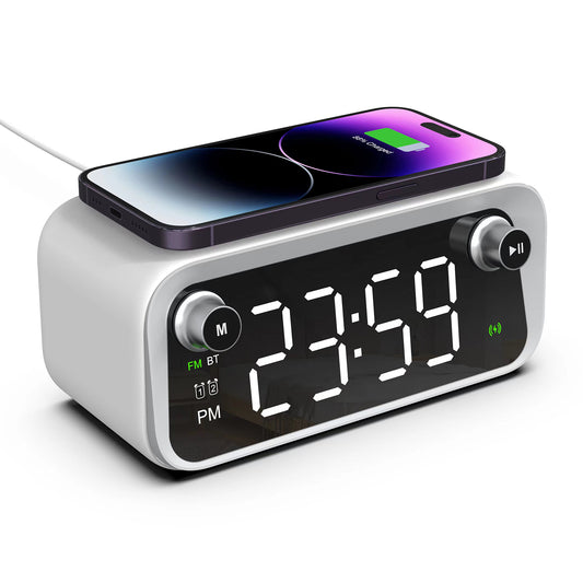 W218 Wireless Charger Phone Charger Alarm Clock with Night Light Bluetooth Speaker FM Radio