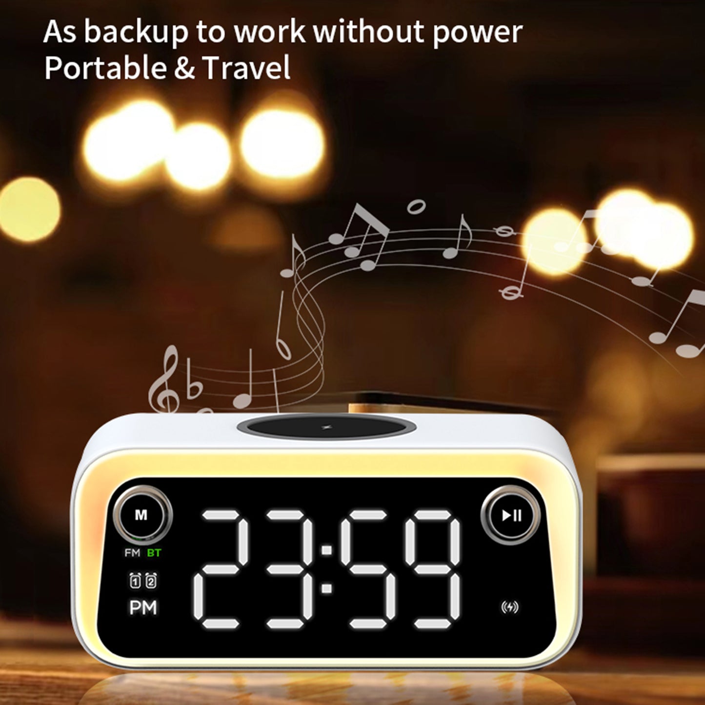W218 Wireless Charger Phone Charger Alarm Clock with Night Light Bluetooth Speaker FM Radio