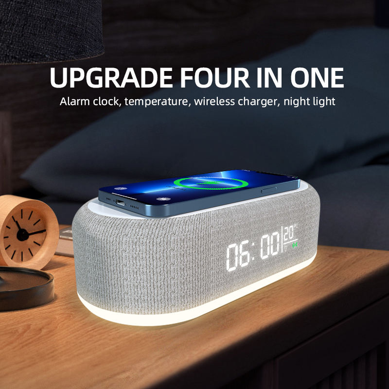 W852 Alarm Clocks 15W Wireless Charger 3 Modes Stepless Dimmable Night Lights with Temperature Display