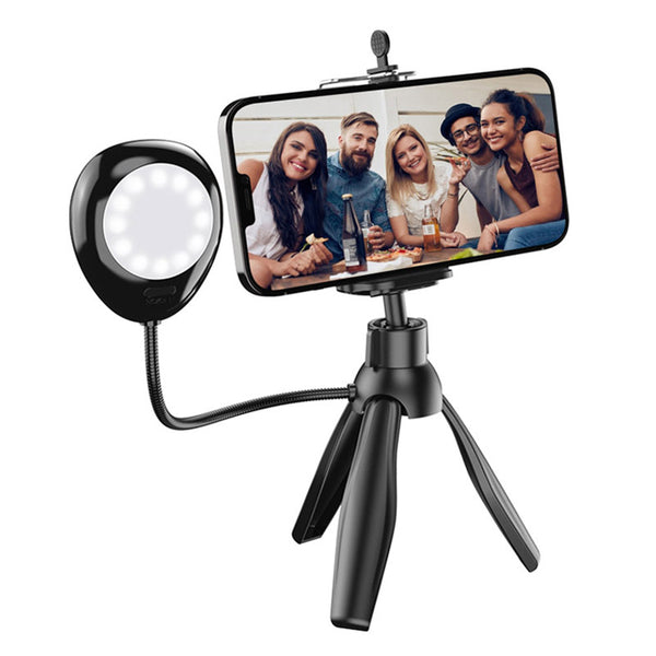 XWJ-S1 Desktop Tripod Photo Stand with 3-Levels Brightness Adjustable LED Lights Cell Phone Holder