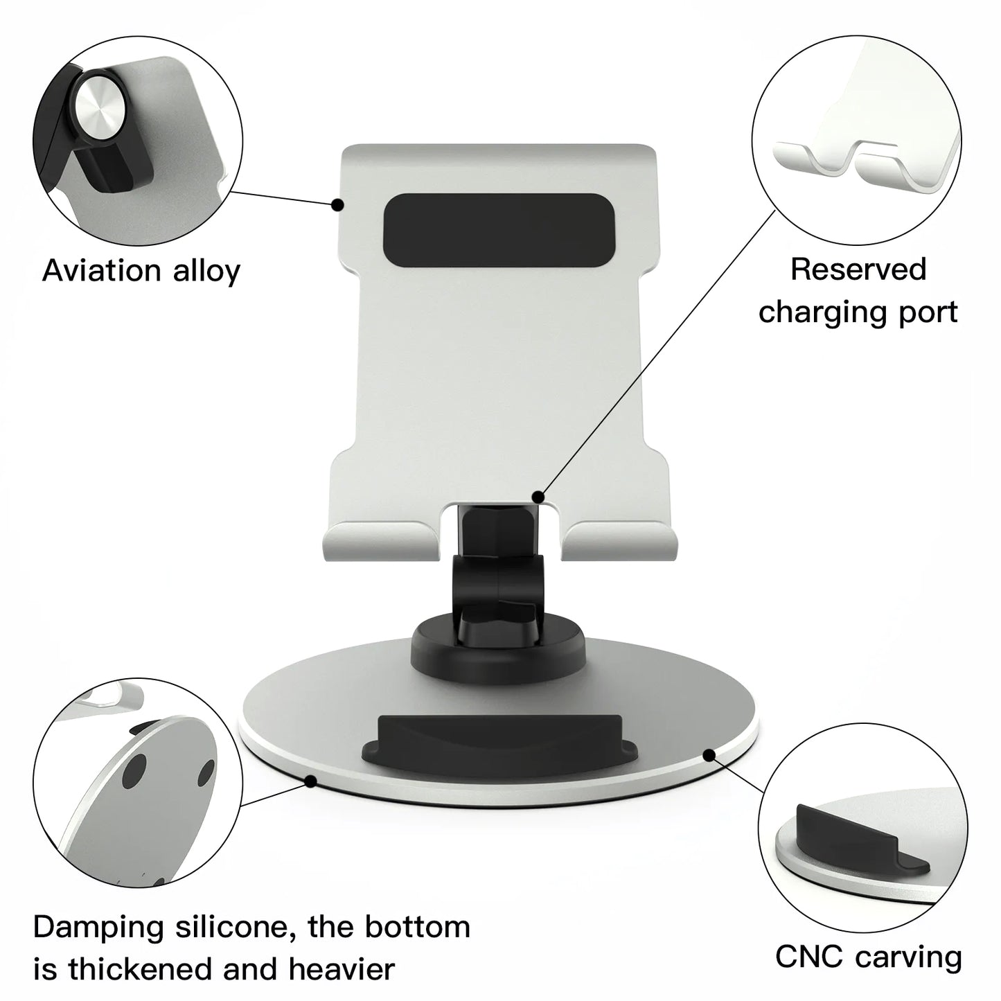 TM13 Round Base Folding Tablet Stand Aluminum Alloy Mini Rotating Phone Stand Adjustable Cell Phone Holder
