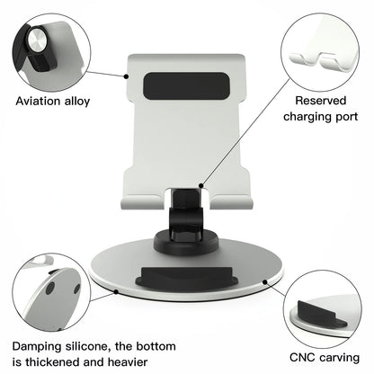 TM13 Round Base Folding Tablet Stand Aluminum Alloy Mini Rotating Phone Stand Adjustable Cell Phone Holder