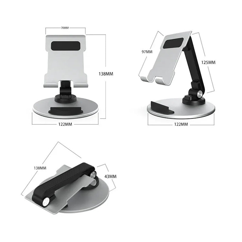 TM13 Round Base Folding Tablet Stand Aluminum Alloy Mini Rotating Phone Stand Adjustable Cell Phone Holder