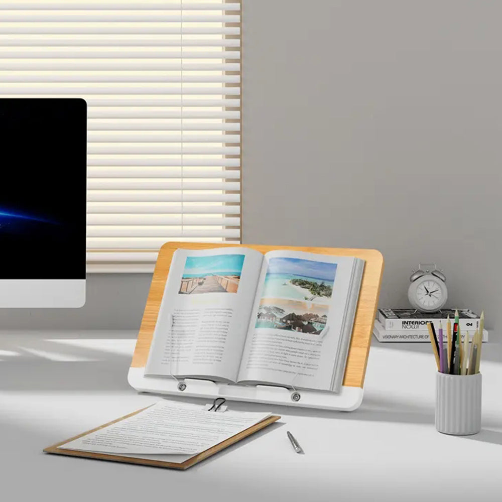 BG-2 Desktop Book Stand Folding Metal Book Holder Portable 50-Degree Adjustable Reading Stand with Clip