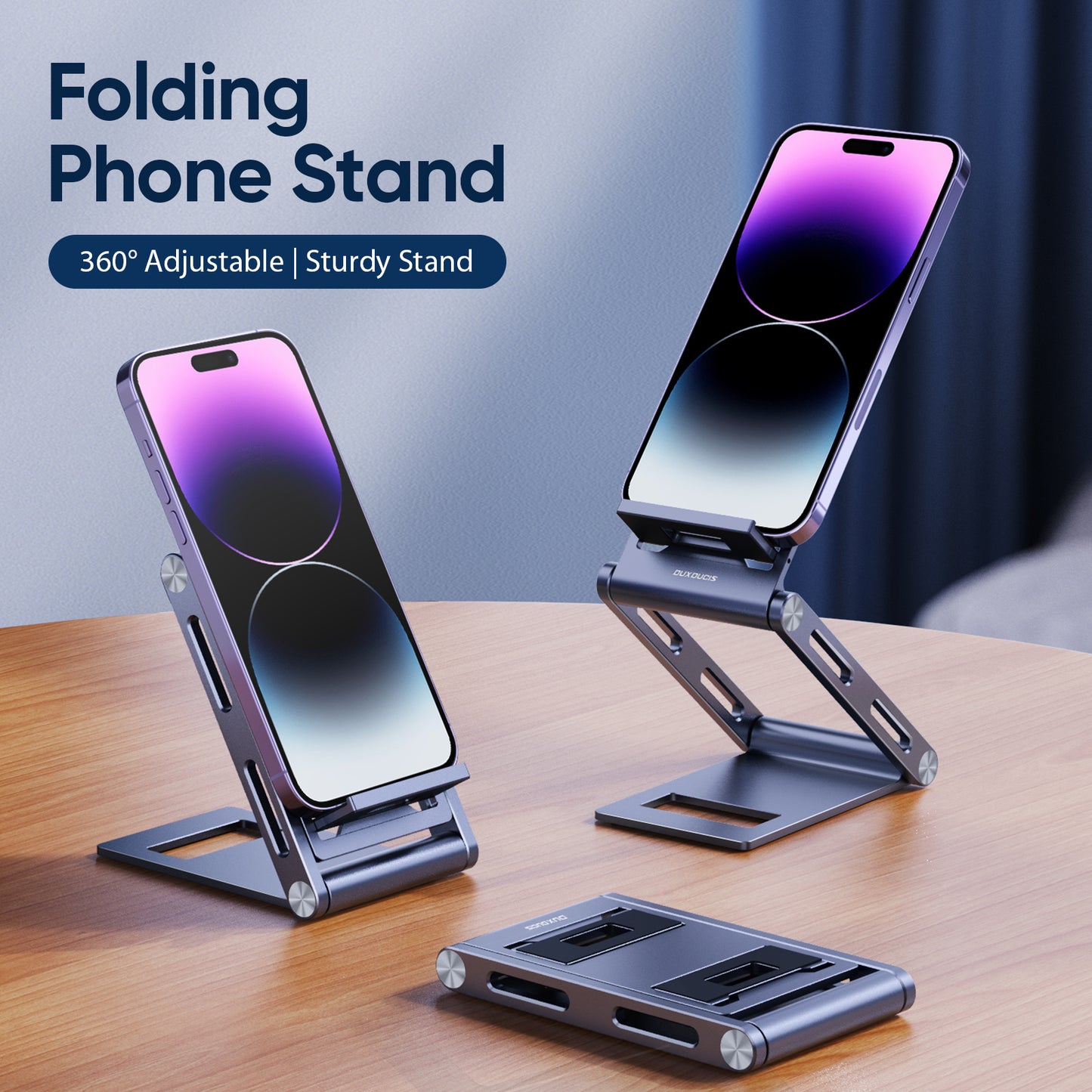 DUX DUCIS Rotatable Phone Holder Z-shaped Foldable Aluminum Alloy Desktop Cell Phone Stand