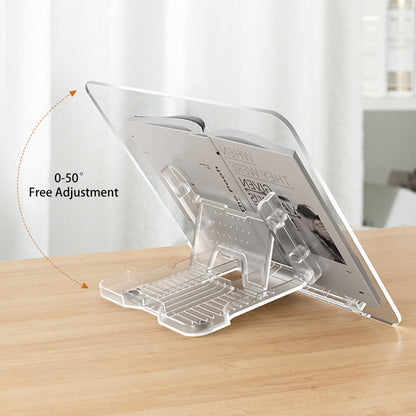 BG-2Y Transparent Acrylic Book Stand Folding Book Holder Portable Desktop Adjustable Reading Stand